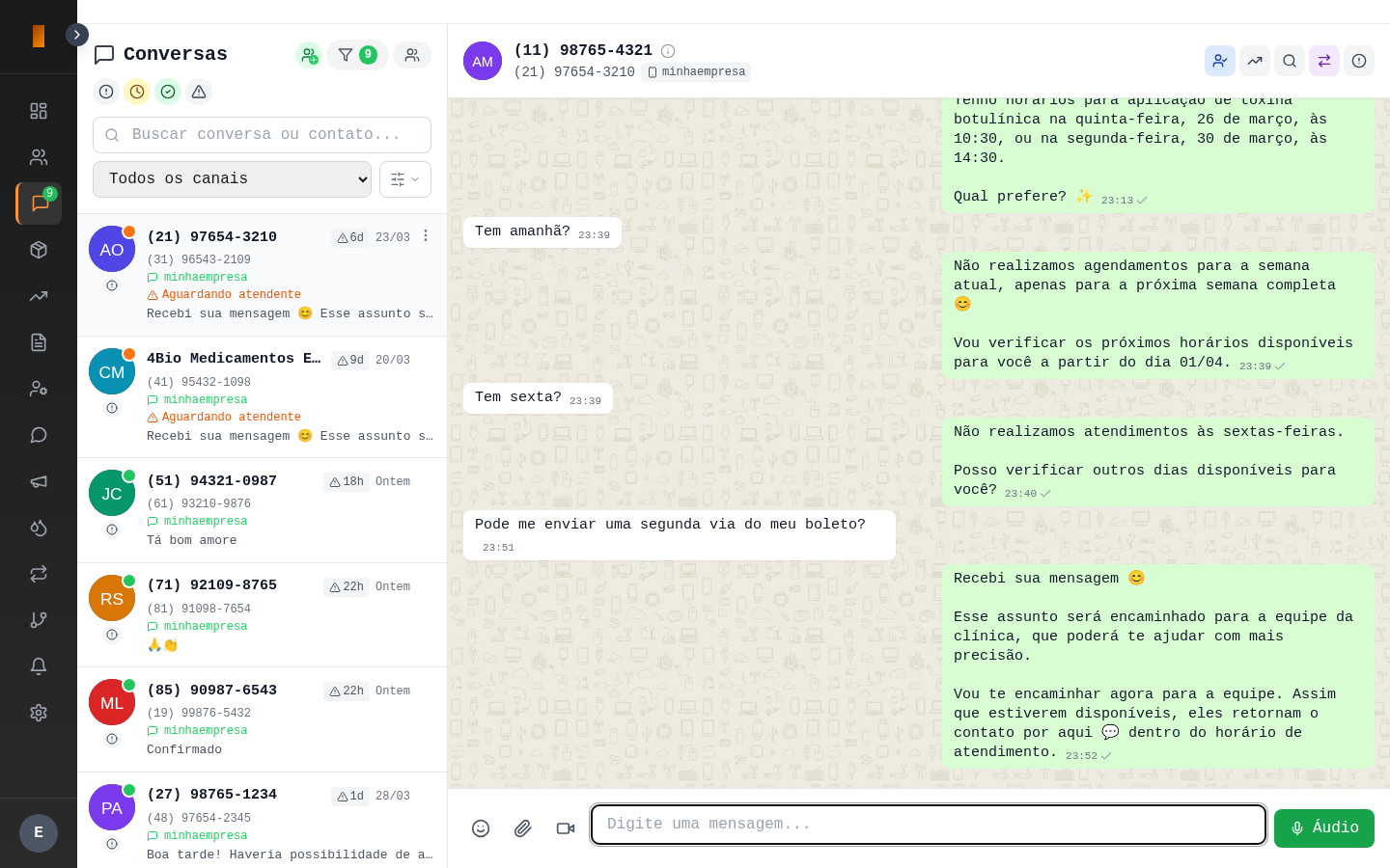 CRM WhatsApp com IA atendendo clientes 24 horas - interface de conversas ZapBR